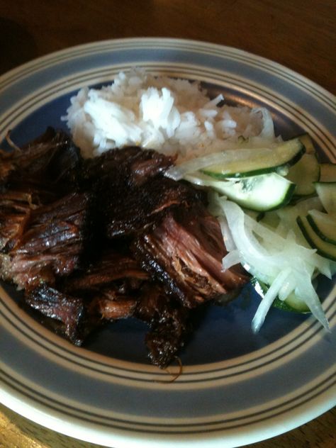 Korean Pot Roast with Cucumber Salad Korean Pot Roast, Korean Style Pot Roast, Chuck Roast Crock Pot Recipes Asian, Chuck Roast Ramen, Korean Cumcuber Salad, Pot Roast Sliders, Korean Beef Tacos, Korean Beef Recipes, Chuck Roast Recipes