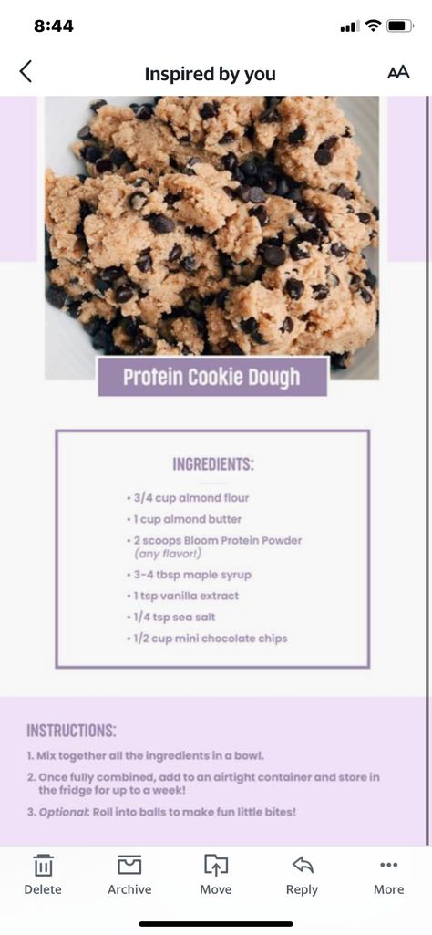 Cookie Dough With Protein Powder, Bloom Supplements, Edible Protein Cookie Dough, Macro Ideas, Bariatric Snacks, Protein Dessert, Protein Cookie Dough, Protein Cookie, Protein Baking