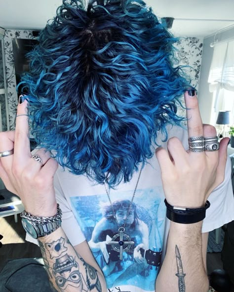 Short Hair Dye Styles, Purple And Black Hair Men, Blue Hair Guy Aesthetic, Blue Hair Dark Roots, Mens Hair Dye Ideas, Light Blue And Purple Hair, Men’s Dyed Hair, Hair Dye Ideas Men, Men With Colored Hair