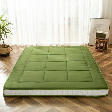 Futon Mattress, Padded Japanese Floor Mattress Quilted Bed Mattress Topper, Extra Thick Folding Sleeping Pad, Green, Twin - Walmart.com Floor Futon, Japanese Floor Mattress, Floor Mattress, Quilted Bed, Mattress On Floor, Sleep On The Floor, Futon Mattress, Futon Bed, Green Bedding