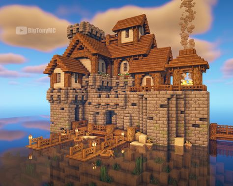 Minecraft Island, Island Fortress, Lake Castle, Minecraft Building Guide, Rumah Minecraft Sederhana, Minecraft Mansion, Minecraft Structures, Minecraft House Plans, Minecraft Cottage