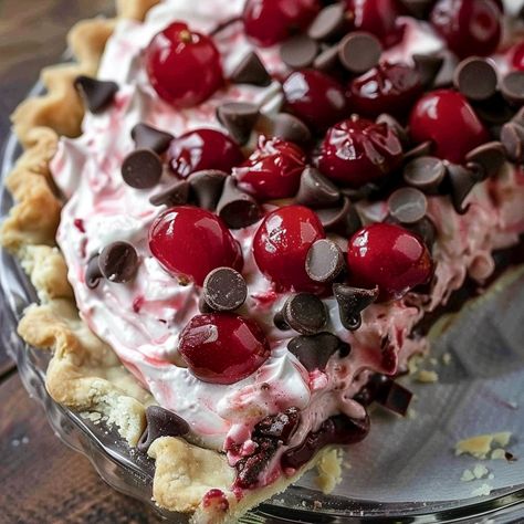 Cherry Chocolate Chip Pie No Bake Cherry Chocolate Chip Pie, Easy Decadent Chocolate Desserts, No-bake Easy Cherry Chocolate Chip Pie, Cherry Chocolate Chip Pie, Ham With Cherry Pie Filling, Christmas Cherry Pie, Cherries In The Snow Dessert, Healthy Cherry Pie, Cherry Cheese Pie