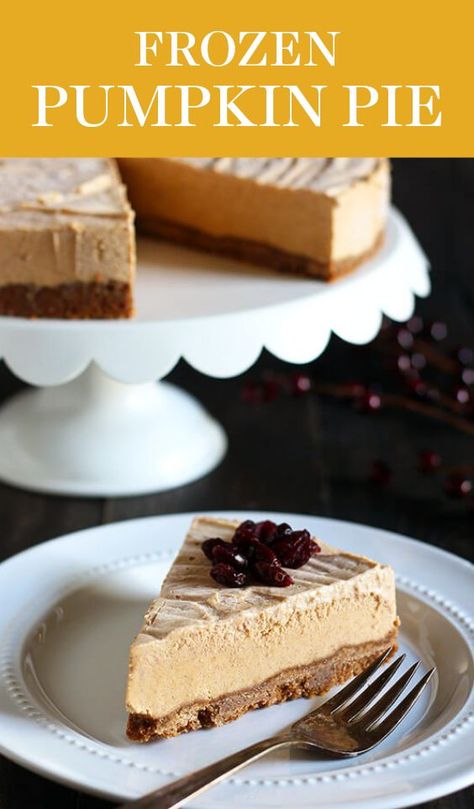 This no-bake Frozen Pumpkin Pie is the perfect fall recipe for mild weather, or anyone who loves a frosty treat year-round! One of the easiest pies ever! #pierecipes #pumpkinpie #pumpkin #peanutbutterpie #dessert #recipe #food #baking #fall #thanksgiving #handletheheat #thanksgivingdesserts #frozenpie #frozenpumpkinpie Frosty Pumpkin Pie, Frozen Pumpkin Pie Recipe, Frozen Pumpkin Dessert, Frozen Pies, Ultimate Cookie Recipe, Frozen Pumpkin Pie, Yogurt Pie, Baking Fall, Pumpkin Cream Pie