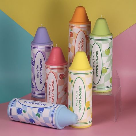 Take the first look at our up coming products: Crayon Candles!!! 🖍️🍓🍊🍋🍏🫐🍇🖍️ 🖍️ They're coming with 2 different sizes, 6 different colors and scents, and the mini crayons will come with a box that is doubled as a coloring page! 🖍️ I'm so excited to hear your thoughts on them and I hope you like them as much as I do. 🖍️ They will be available to preorder this Friday! As usual, early birds will get 20% off on launch day so don't miss it! #cutecandle #crayon #homescent #maximalismdecor #kawai... Crayon Candle, Blueberry Candy, Green Apple Candy, Grape Candy, Lemon Candy, Crayon Candles, Apple Candy, Fruity Scents, Fruits Decoration