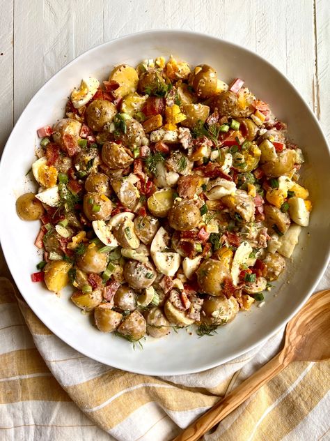 Cajun Style Warm Potato Salad Featuring Duke's Mayonnaise Cajun Salad Recipes, Sutherland Belle, Warm Potato Salad, Cajun Potatoes, Louisiana Cuisine, Southern Potato Salad, Warm Potato Salads, Salad Maker, Potato Salad With Egg