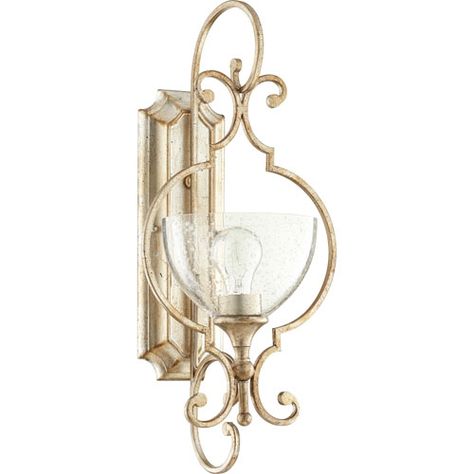 Ansley Aged Silver Leaf One-Light 10-Inch Wall Mount Quorum Lighting, Traditional Wall Sconces, House Redo, Bathroom Sconces, Beautiful House, Wall Candles, Seeded Glass, Wall Ideas, Wall Mounted Light