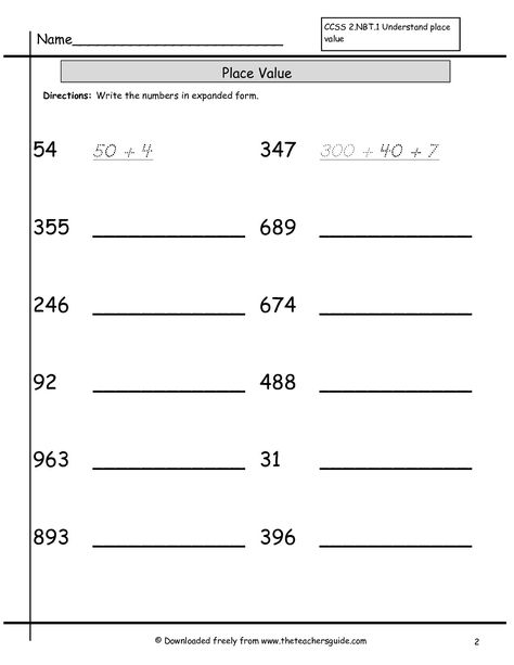 Expanded Form Worksheets | The Teacher's Guide-Free Worksheets, SMARTboard templates, and lesson ... Standard Form Math, Expanded Form Math, Expanded Form Worksheets, Numbers In Expanded Form, Number Sense Worksheets, Expanded Notation, Addition Worksheet, Place Value Worksheets, Free Printable Math Worksheets