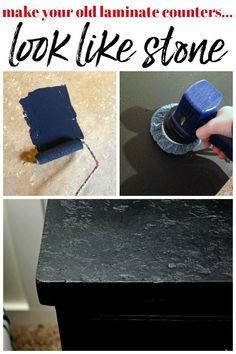 Black Painted Countertops Diy, Cheapest Way To Update Countertops, Glaze Coat Countertop, Stencil Countertop, Painting Countertops Black, Easy Diy Countertop Makeover, Chalk Paint Countertops Diy, Diy Bar Countertop, Countertop Redo Cheap