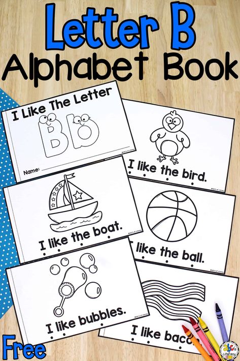 From bubbles to bacon, there are so many fun words that begin with the letter B! Your preschoolers will practice recognizing the letter B as they read this free printable Letter B Book! There are so many different ways to use these simple alphabet books. From learning the abc’s to book and print awareness concepts, your kids can use these printable books to review and learn important pre-reading skills. Click on the picture to get the free printable letter book! #letterbook #printableletterbook B Letter Preschool, Letter B Lessons For Preschool, Preschool B Activities, Letter B Games For Preschool, Letter B Kindergarten Activities, Letter B Activities For Preschool Free, B Letter Activities, Letter B Toddler Activities, Free Alphabet Book Printables