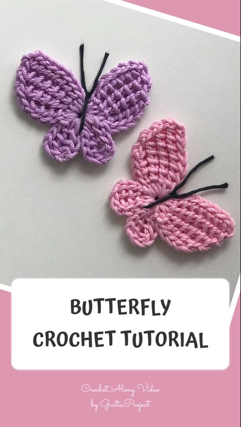 Crochet Butterfly Free Pattern, Butterfly Crochet, Crochet Applique Patterns Free, Crochet Butterfly Pattern, Butterfly Tutorial, Butterfly Applique, Crochet Motif Patterns, Crochet Butterfly, Crochet Flower Tutorial