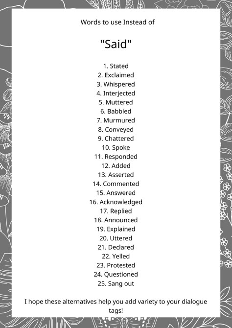 Story Words Writing, Other Ways To Say Said In Writing, How To Say Said In Different Ways, Other Words For Disgust, Another Way To Say Said, Things To Say Other Than Said, Dialogue Words, More Words For Said, What To Use Instead Of Said