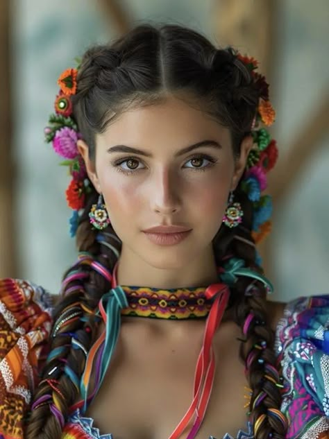 Mexican Braids, Mexican Fancy Dress, Mexican Hairstyles, Κούρεμα Bob, Mexican Folklore, Mexican Birthday, Hair Mistakes, Fishtail Braid, Classic Hairstyles