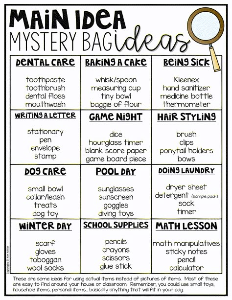 Main Idea Writing Activities, Main Idea Bags Ideas, Non Fiction Main Idea Activities, Main Idea And Details Activities Kindergarten, Main Idea Mystery Bags Freebie, How To Teach Main Idea 3rd Grade, 2nd Grade Main Idea And Details, Nonfiction Main Idea Anchor Chart, Main Idea And Key Details 3rd Grade