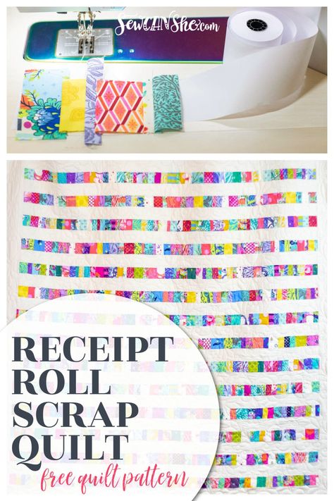 Receipt Roll Scrap Quilt, Strip Scrap Quilt, Receipt Tape Quilt, Crumb Quilt Blocks Patterns, Scrap Binding For Quilts, Scrap Blocks Quilt, Crumb Quilting Tutorials, Sewing Scraps Ideas, Scrap Quilts Ideas