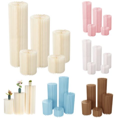 Folding Paper Cylinder Plinth Flower Pedestal Wedding Centerpiece Cake Stand DIY | eBay Origami Cylinder, Vase Pedestal, Column Vase, Cylinder Pedestal, Table Column, Event Centerpieces, Diy Cake Stand, Cake Dessert Table, Pillar Design