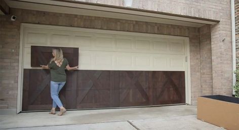 GarageSkins Give You a Wood Look Without the Cost.  A standard garage door can be upgraded to a wooden carriage style for < $1000. Faux Wood Garage Door Diy, Garage Door Skins, Rifacimento Garage, Garage Skins, Garage Door Diy, Faux Wood Garage Door, Aluminium Garage Doors, Metal Garage Doors, Garage Door Paint