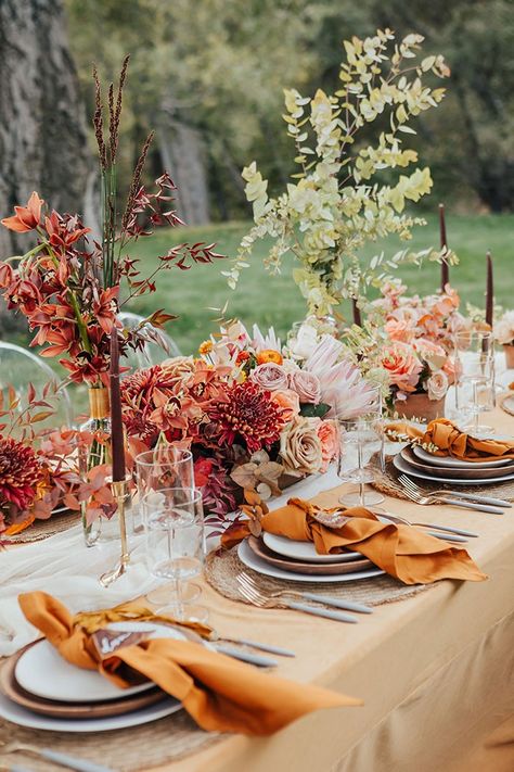 Boho Fall Wedding Head Table, Boho Wedding Orange, Boho Desert Wedding Table Decor, White Pumpkin Boho Wedding, Fall Boho Sweetheart Table, Southwestern Wedding, Watters Bridal, Southwestern Boho, Fall Wedding Inspiration