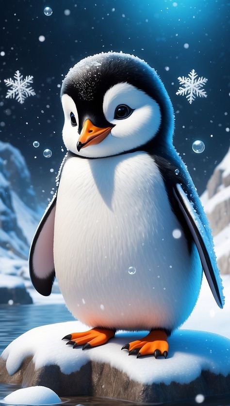 Penqueen Images, Cute Penguin Wallpaper, Pictures Of Penguins, Penguin In Snow, Penguins Wallpaper, Winter Scenes Wonderland, Penguin Photo, Penguin Painting, Cute Penguin Cartoon