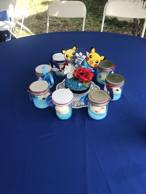 Pokémon babyshower centerpiece Baby Shower Blue, Pokemon Theme, Pokemon Party, Centerpiece Ideas, Baby Shower Centerpieces, Center Pieces, Shower Design, Baby Shower Themes, Shower Ideas