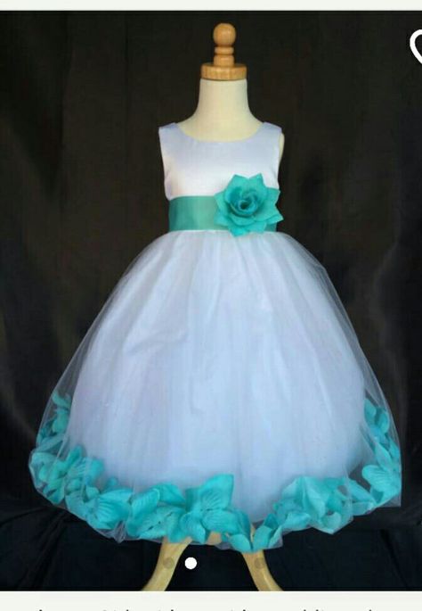 Beautiful flower girl dress Tiffany Blue Flowers, Rose Petal Dress, Tiffany Blue Wedding Theme, Tiffany Blue Weddings, Petal Dress, Tiffany Blue Wedding, Blue Weddings, Bearer Outfit, Tiffany Wedding