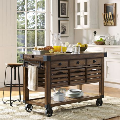 Kacy Kitchen Cart - Sam's Club Chestnut Kitchen, Rolling Kitchen Cart, Rolling Kitchen Island, Rolling Cart, Storage Cart, Kitchen Roll, Acme Furniture, Portable Storage, Furniture Deals