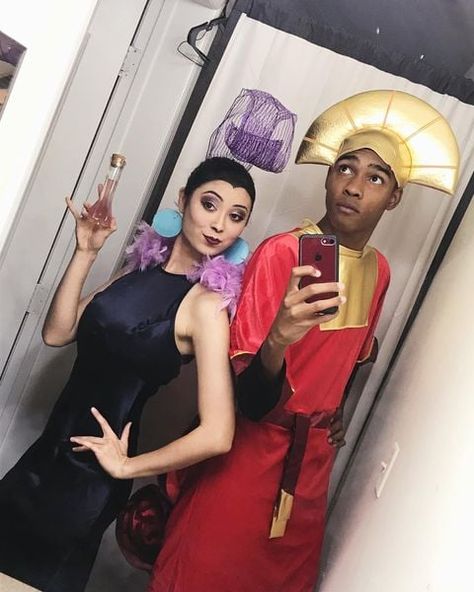 Couples Costumes Cosplay, Yama And Kronk Costume, The Emperors New Groove Costume, Sokka And Yue Costume, Kuzco Costume Women, Diy Yzma Headpiece, Emporers New Groove Halloween Costume, Ezma And Krunk Costume, Emperors New Groove Cosplay