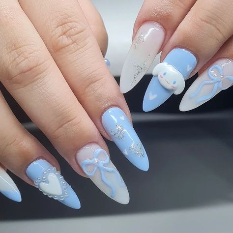 by silhouettes | best boy cinnamoroll!!!!!!! ℹ️ book gel-x set with tier two art #cinnamorollnails #bluenails #melbournenailartist | Instagram Hello Kitty Cinnamon Roll Nails, Cinnamonroll Nails Designs, Cute Cinnamoroll Nails, Blue Sanrio Nails, Cinnamon Nails Sanrio, Cinnamon Roll Nail Art, Cinamoroll Nail, Cinnamon Roll Sanrio Nails, Cinnamoroll Nails Acrylic