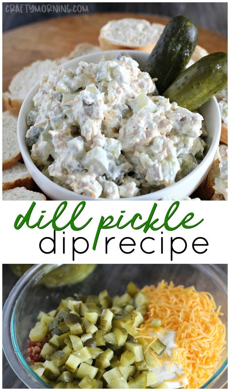 Recipes For Potluck, Dill Pickle Dip Recipe, Summer Dip Recipes, Pickle Dip Recipe, Party Appetizer Dips, Bread Chips, Cold Dip, Summer Dip, Cold Dip Recipes