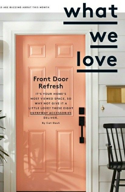 SHERWIN WILLIAMS RAVISHING CORAL - REAL SIMPLE MAG APRIL 2020 Sherwin Williams Ravishing Coral, Peach Front Door, Coral Front Doors, Coastal House Exterior, Peach Paint Colors, Coral Door, Coral Kitchen, Beach Door, 2024 Colors