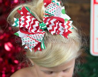 Kids Christmas Accessories, Baby Hair Bows Headbands, Handmade Baby Headbands, Polka Dot Hair, Holiday Hair Bows, Christmas Chevron, Christmas Hair Bows, Green Chevron, Holiday Hair