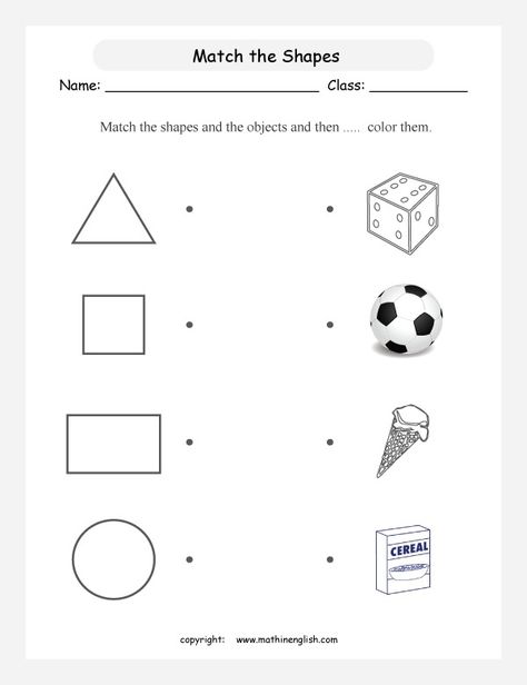 Printable primary math worksheet for math grades 1 to 6 based on the Singapore math curriculum. Match The Shapes With Objects Worksheet, Grade 6 Math Worksheets, Shape Worksheets For Preschool, Shapes Worksheet Kindergarten, Shape Tracing Worksheets, Geometry Worksheets, Kids Worksheets Preschool, Tracing Worksheets Preschool, 1st Grade Math Worksheets