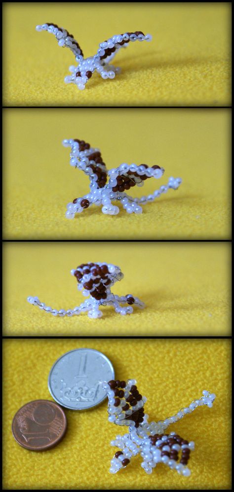 beading dragons | Beaded Dragon by *Samantha-dragon on deviantART How To Make 3d Beaded Animals, Animals Out Of Beads, Tiny Bead Animals, 3d Beading Tutorial, Small Bead Animals, Bead Dinosaur Pattern, 3d Seed Bead Animal Tutorial, Bead Animals 3d, Glass Bead Animals