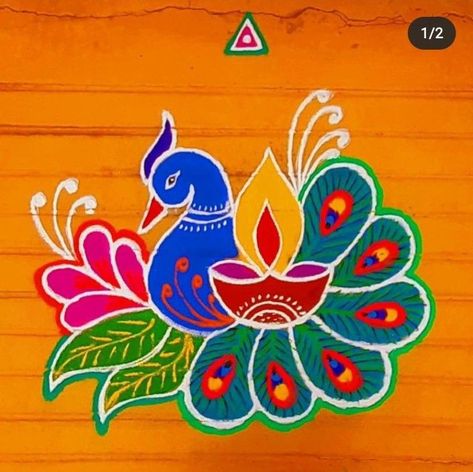 Cartoons Rangoli Design, Simple Flower Rangoli, Easy Rangoli Designs Videos, Very Easy Rangoli Designs, Rangoli Designs Photos, Rangoli Designs Simple Diwali, Rangoli Simple, Easy Rangoli Designs Diwali, Rangoli Colours