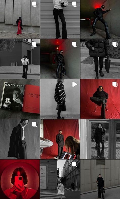 Red Black Instagram Theme, Black White Red Instagram Feed, Red And Black Instagram Feed, Instagram Grid Layout Ideas Fashion, Black Feed Instagram, Red Instagram Feed, Black And White Instagram Feed, Insta Grid Ideas, Instagram Grid Layout