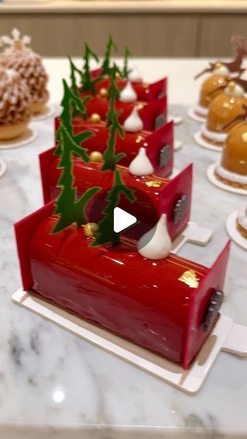 Lok Hin Yam on Instagram: "Christmas petit gateaux 🎄🎅✨  #petitgateau #cake #cakes #cakedecorating #cakedesign #pastries #pastry #pastrychef #dessert #desserts #desserttable #desserttrolley #patisserie #rafflesmacau #galaxymacau #chocolate #chocolates #xmascake #xmasdecor #xmastime #xmas #xmastree" Christmas Entremet, Vegan Entremet, Christmas Entremet Cake, Entremet Flavour Ideas, Fall Entremet, Tropical Entremet, Xmas Cake, Pastry Chef, Xmas Tree