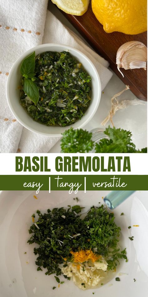 This easy basil gremolata is the perfect Italian condiment to team up with your grilled meats and pasta dishes, and comes together in minutes. Gremolata Sauce, Sandwich Spread Recipes, Italian Sandwiches, Gremolata Recipe, Crispy Parmesan Potatoes, Special Dishes, Parmesan Potatoes, Grilled Meats, Cooking Sauces