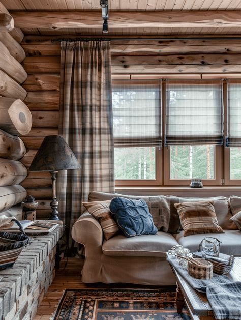 25 Rustic Window Treatment Ideas Western Living Room Curtain Ideas, Log Cabin Window Treatments Ideas, Plaid Drapes Window Treatments, Rustic Cabin Curtains, Rustic Cabin Window Treatments, Rustic Curtain Ideas Living Room, Rustic Living Room Curtains Ideas, Log Cabin Curtain Ideas, Chalet Style Living Room