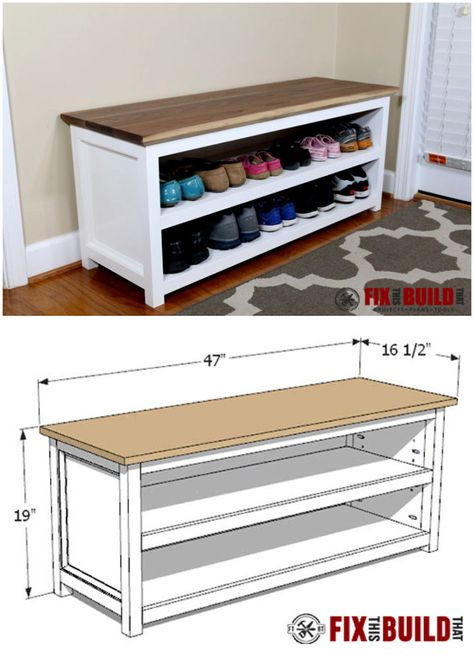 30 Entryway Shoe Storage Ideas for Small and Large Spaces Built In Shoe Rack Entryway, Diy Storage Bench Plans, Entryway Seat, Benches Entryway, Entryway Shoe Storage Ideas, Shoe Rack With Seat, Functional Entryway, Crate Bench, Entryway Storage Bench