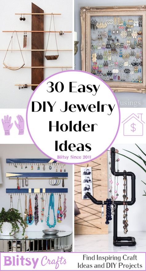 easy diy jewelry holder Jewellery Organisation Diy, Jewelry Holder Ideas, Diy Ring Holder, Diy Bracelet Holder, Diy Jewelry Stand, Jewellery Organisation, Diy Necklace Holder, Stack Displays, Ring Holder Diy