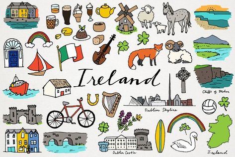 Ireland Clipart Illustrations by Lemonade Pixel on @creativemarket Dublin Skyline, Country Clipart, Ireland Tattoo, Ireland Country, Beach Clipart, Dublin Castle, Irish Flag, Drawing Clipart, Destination Wedding Invitations