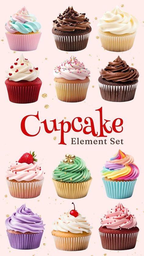 Toppers Cupcakes, Dessert Clipart, Cute Cupcake, Cute Cupcakes, Dessert Cupcakes, Small Business Ideas, Cute Illustration, Set Design, Design Element