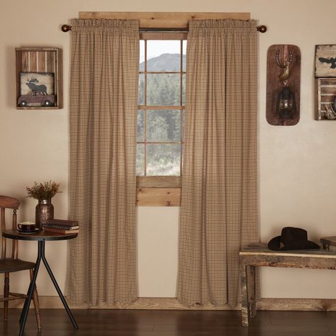 August Grove® Lorena 100% Cotton Room Darkening Curtains / Drapes Pair - Wayfair Canada Country Windows, Rustic Cottage Decor, Cozy Lodge, Vhc Brands, Country Curtains, Tan Plaid, Rustic Cottage, Cabin Style, Lined Curtains