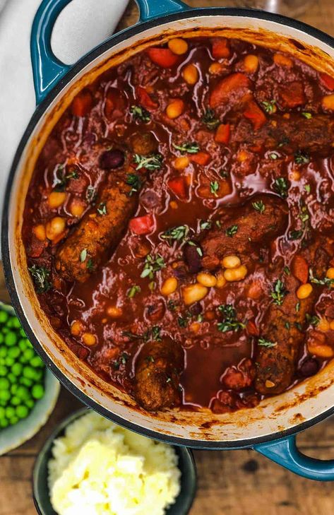 Vegetarian Sausages Recipes, Veg Sausage Recipes, Vegetarian Sausage Recipes, Vegetarian Sausage Casserole, Veggie Sausage Casserole, Vegan Sausage Casserole, Sausage Casserole Dinners, Northern Bean And Sausage Cassoulet, Vegetarian Cassoulet