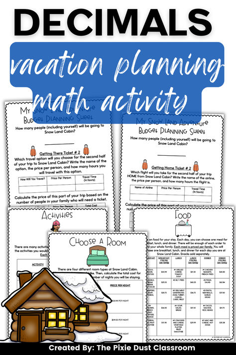 This decimals activity fifth grade math center will engage and excite your students. Students will use their adding, subtracting, and multiplying decimals skills to plan and budget for a family vacation. This decimal activity is perfect for small group math, math centers, math pull-outs, early finisher math activities, and more! Decimal Activities, Decimal Practice, Adding And Subtracting Decimals, Math Early Finishers, Decimals Activity, Small Group Math, Math Decimals, Multiplying Decimals, Subtracting Decimals