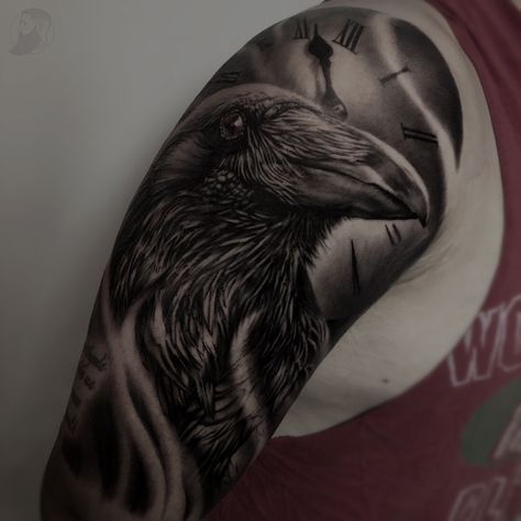 Erick's #raven tattoo. 💡TURN DEVICE BRIGHTNESS UP💡 Booking: appointmentwithstani@gmail.com ⁣⁣ #atltattoo #atlantatattoo #atlantatattooartist #georgiatattooartist #gatattooers #taot #bng #bngink #bngtattoo #tattoodo #realistictattoo #fkirons Black Crow Tattoos, Tattoo Eagle, Rabe Tattoo, Atlanta Tattoo, Crow Tattoo Design, Outer Forearm Tattoo, Crow Tattoo, Raven Tattoo, Full Sleeve Tattoo