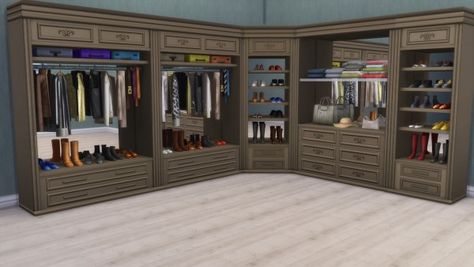 Alial Sim: Walk in closets • Sims 4 Downloads Sims 4 Get Together, Sims4 Furniture, Walk In Closet Inspiration, Sims Decor, Modular Wardrobe, Sims Inspiration, Modular Wardrobes, Episode Backgrounds, Sims 4 House Plans