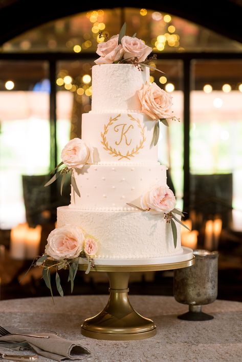 Wedding Cakes 2024, Blush Wedding Cakes, Monogram Wedding Cake, Spring Wedding Cake, Big Wedding Cakes, Black Wedding Cakes, Elegant Birthday Cakes, Simple Elegant Wedding, Romantic Wedding Cake