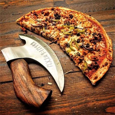 Pizza Knife, Pizza Slicer, Handmade Pizza, Wood Pizza, Black Smithing, Custom Pizza, Viking Beard, Viking Style, Pizza Party