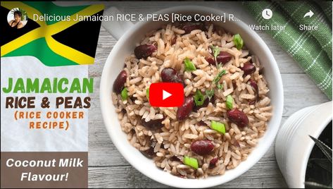 EASY Jamaican Rice and Peas Recipe (Rice Cooker) - Roxy Chow Down Jamaican Rice And Beans, Jamaican Rice And Peas Recipe, Rice And Peas Jamaican, Rice And Peas Recipe, Jamaican Rice And Peas, Rice Cooker Rice, Jamaican Rice, Best Rice Cooker, Rice Peas