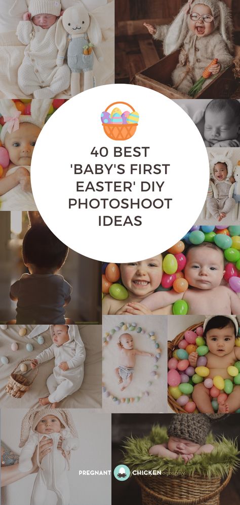 If you're looking for some photoshoot inspiration, here are over 40 gorgeous baby's first Easter photos to get your creative juices flowing! Diy Easter Photoshoot Baby And Toddler, March Newborn Photoshoot, 6 Month Easter Pictures, Baby Easter Photo Ideas, March Baby Photoshoot Ideas, Easter Baby Photoshoot Ideas, Easter Photo Shoot Baby, Easter Newborn Photoshoot, Infant Easter Pictures